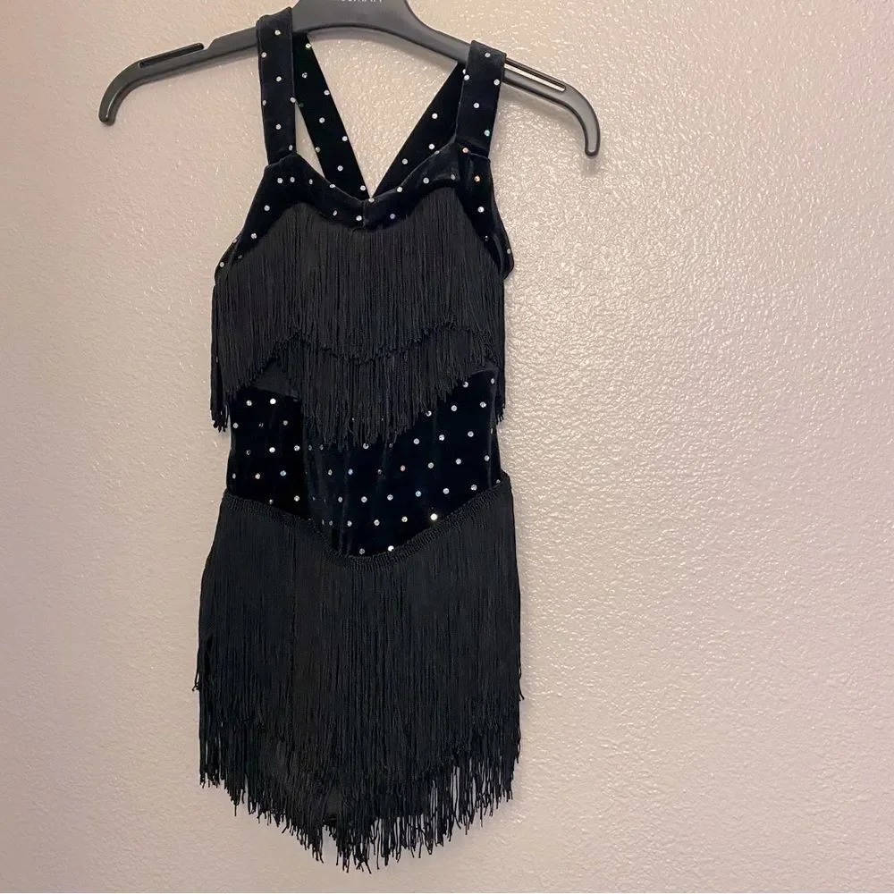 Weissman dance costume black velvet crystal fringe All That Jazz 11704 child LC